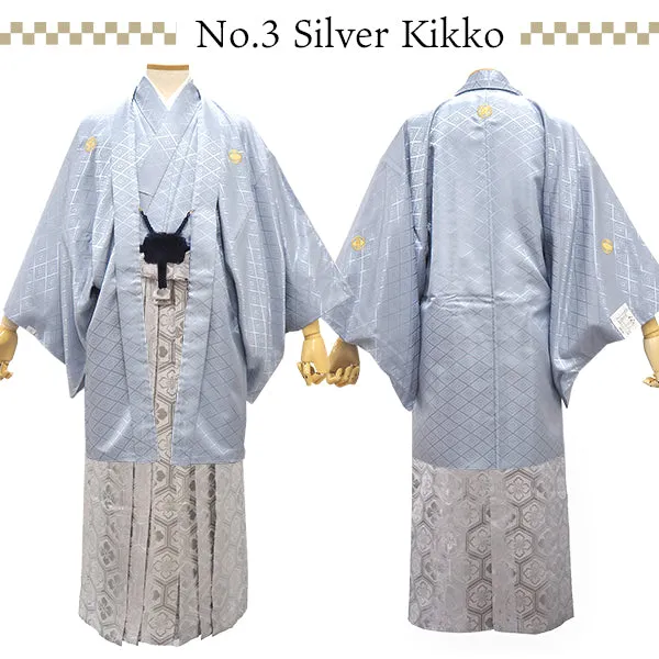 Men's Formal Kimono, Haori, and Hakama 3-Piece Set ＜Gray Haori＞