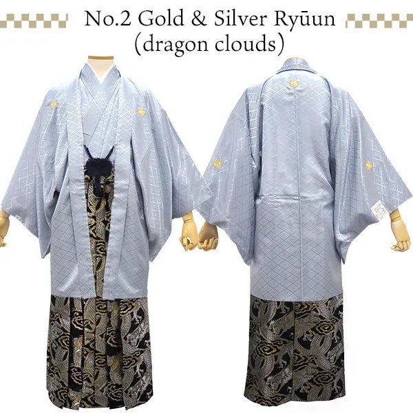 Men's Formal Kimono, Haori, and Hakama 3-Piece Set ＜Gray Haori＞