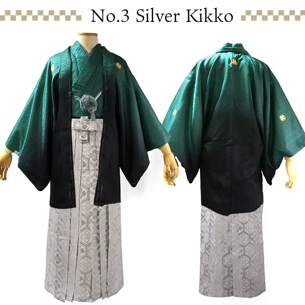 Men's Formal Kimono, Haori, and Hakama 3-Piece Set ＜Green blur Haori＞