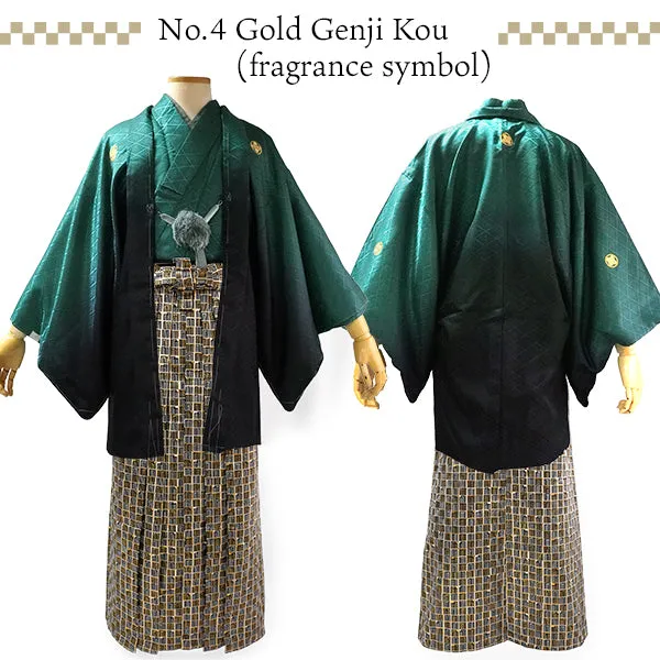 Men's Formal Kimono, Haori, and Hakama 3-Piece Set ＜Green blur Haori＞
