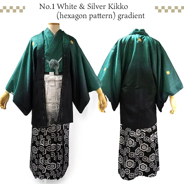 Men's Formal Kimono, Haori, and Hakama 3-Piece Set ＜Green blur Haori＞