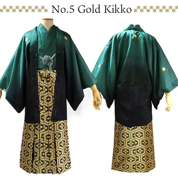 Men's Formal Kimono, Haori, and Hakama 3-Piece Set ＜Green blur Haori＞