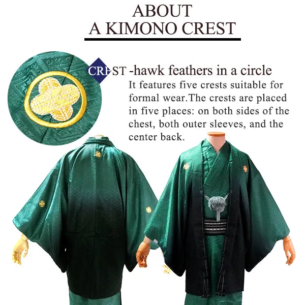 Men's Formal Kimono, Haori, and Hakama 3-Piece Set ＜Green blur Haori＞