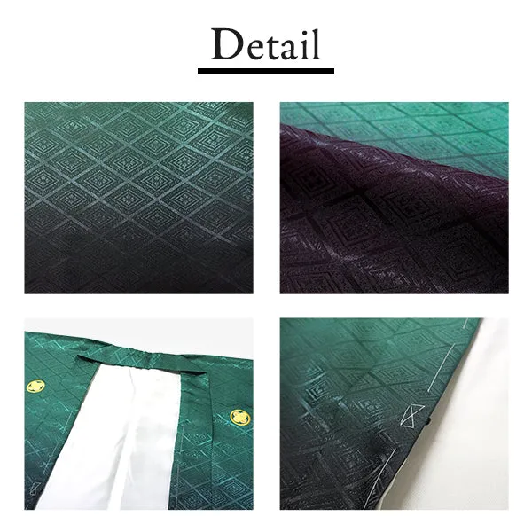 Men's Formal Kimono, Haori, and Hakama 3-Piece Set ＜Green blur Haori＞