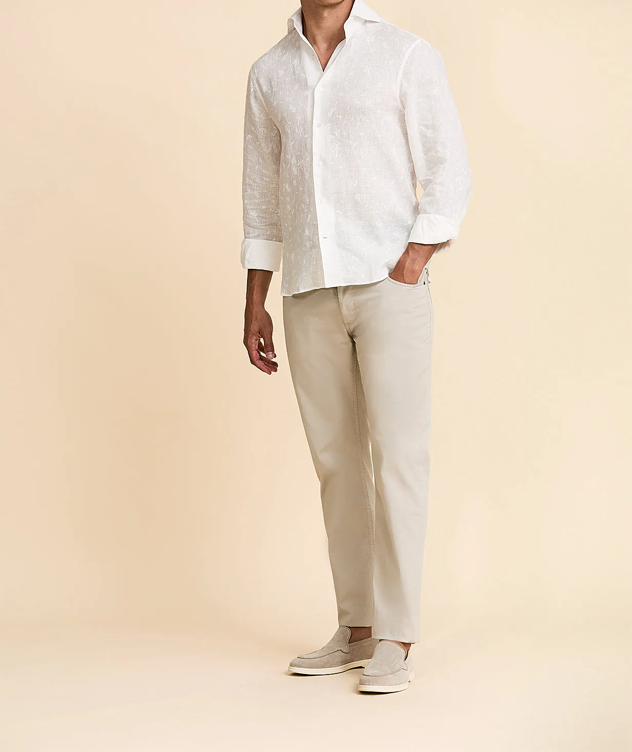 Olimpias Cotton Oatmeal Garment Dyed Stretch Fine Twill