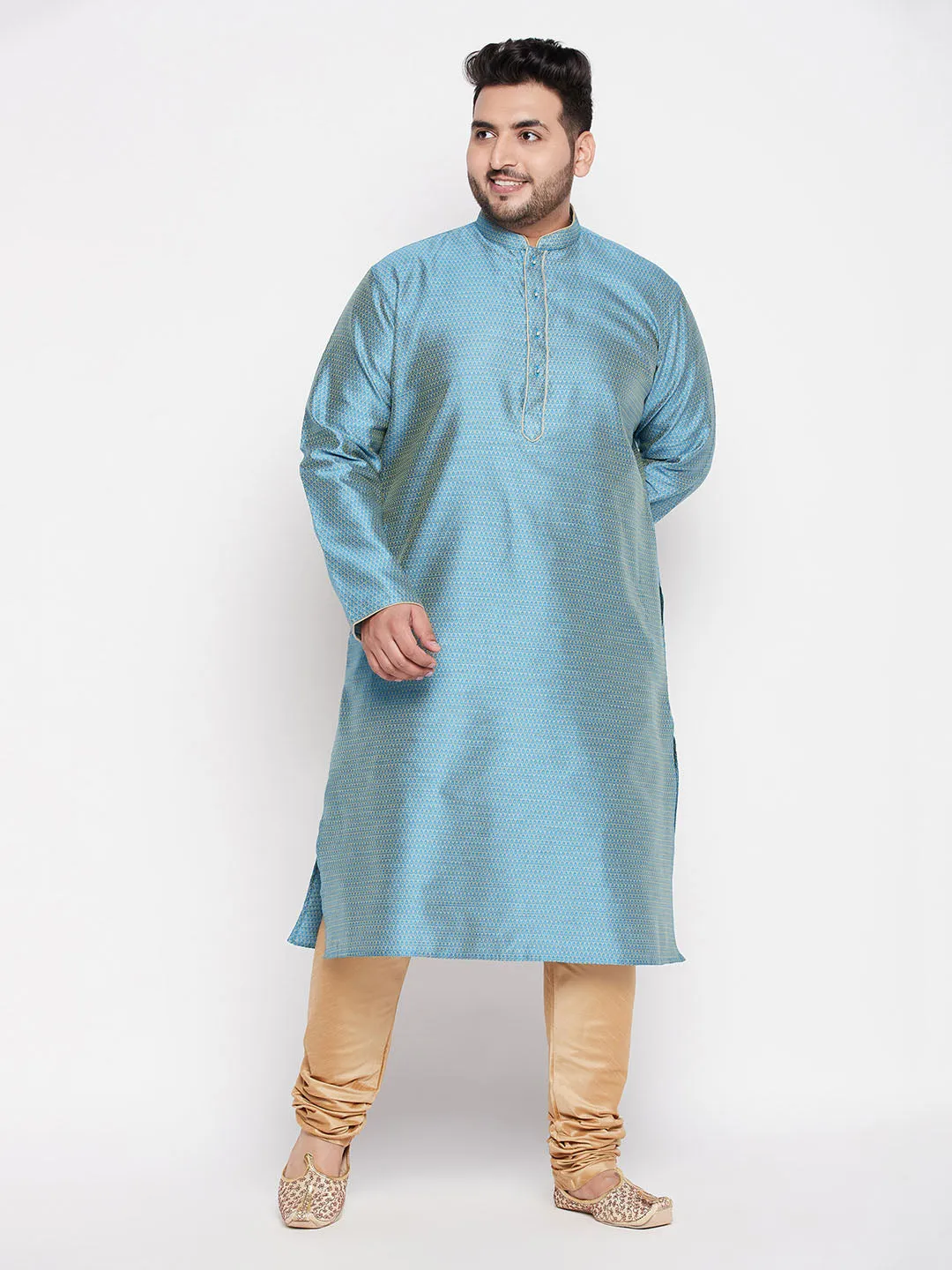 VASTRAMAY Aqua Blue Kurta And Rose Gold Pyjama