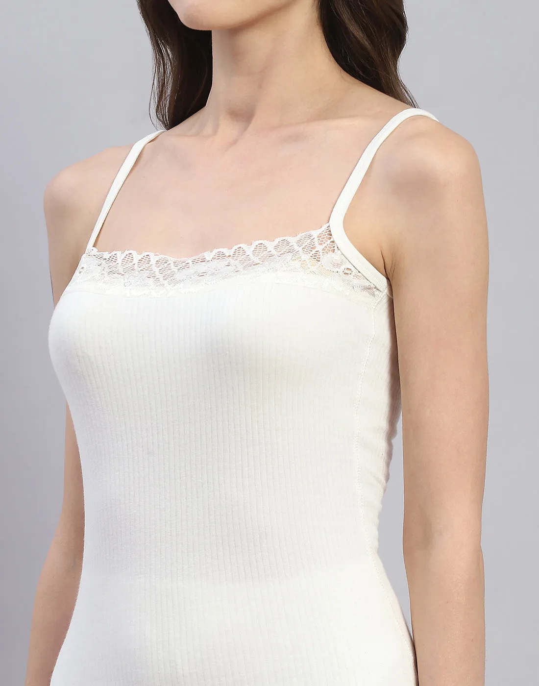 Women Off White Solid Square Neck Sleeveless Camisole